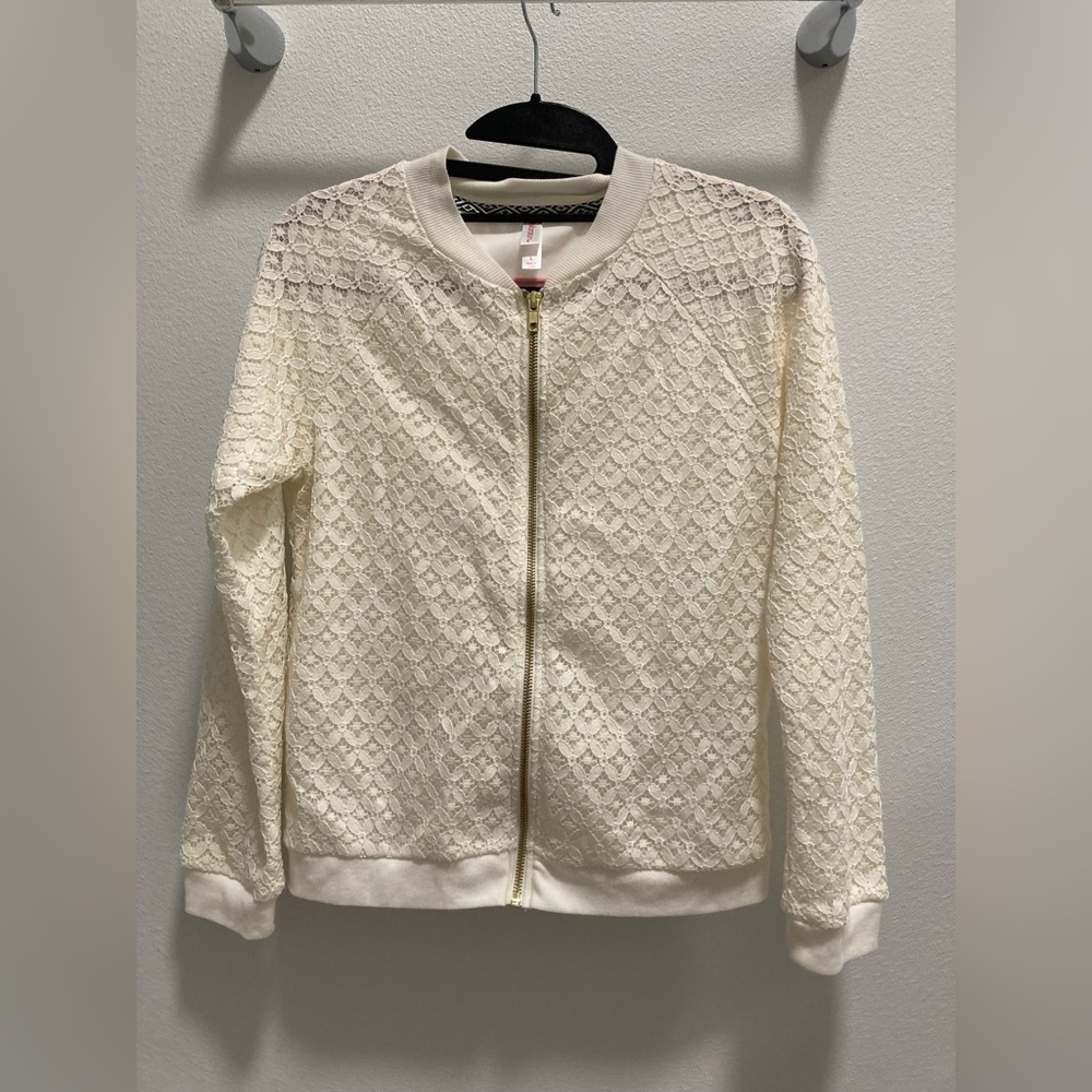 Cream Lace Bomber Jacket